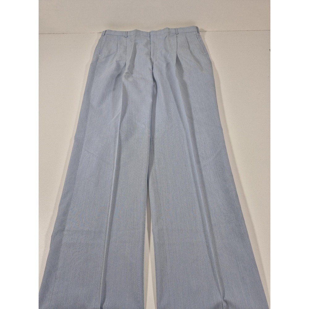 VTG Smythe Dress Pants Mens 44x37 Blue Pinstripe Pleated Straight USA Summer